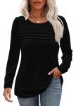 Jescakoo Women's Pleated Long Sleeve Tunic Blouse
