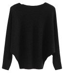 Black Boat Neck Batwing Dolman Sweater for Women
