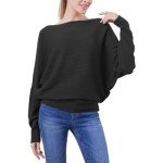 Black Boat Neck Batwing Dolman Sweater for Women
