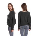 Black Boat Neck Batwing Dolman Sweater for Women