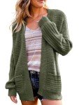 Casual Army Green Long Sleeve Cardigan for Women