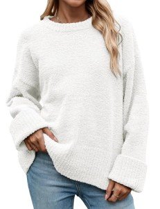 Oleda Women's Oversized Fuzzy Knit Sweater - White