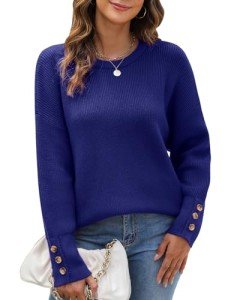 Cozy Blue Batwing Crewneck Sweater for Women
