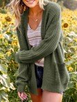 Casual Army Green Long Sleeve Cardigan for Women