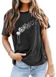 Women Dandelion Shirts Dandelion Graphic T Shirts Cute Casual Faith Shirt Tops (Grey, Medium)