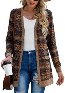 Printed Lightweight Open Front Cardigan with Pockets