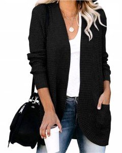 Black Long Sleeve Chunky Knit Cardigan with Pockets