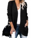 Black Long Sleeve Chunky Knit Cardigan with Pockets