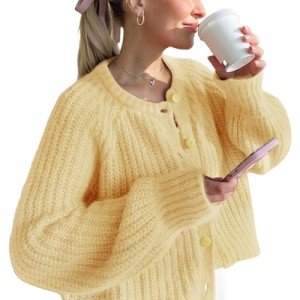 Yellow Long Sleeve Casual Chunky Knit Cardigan