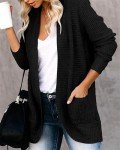 Black Long Sleeve Chunky Knit Cardigan with Pockets