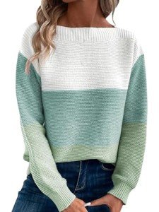 Green Knit Pullover Sweater for Women