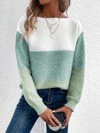 Green Knit Pullover Sweater for Women