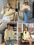 Yellow Long Sleeve Casual Chunky Knit Cardigan