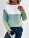 Green Knit Pullover Sweater for Women