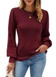 Wine Red Slim Fit Lantern Sleeve Sweater for Women