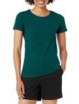 Amazon Essentials Women's Classic-fit Short-Sleeve Crewneck T-Shirt, 2-Pack Dark Green/Powder Blue, Large
