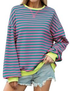 Striped Oversized Y2K Crewneck Sweatshirt for Women