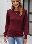 Wine Red Slim Fit Lantern Sleeve Sweater for Women