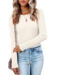Women’s Off-White Ribbed Long Sleeve Crewneck Top