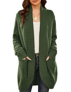 Grace Karin Open Front Long Cardigan - Army Green