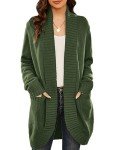 Grace Karin Open Front Long Cardigan - Army Green