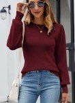 Wine Red Slim Fit Lantern Sleeve Sweater for Women