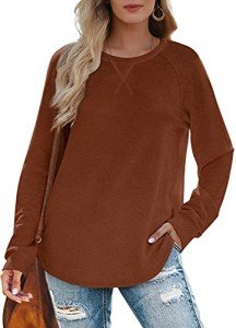 Trendy Caramel Long Sleeve Crewneck Sweatshirt for Women