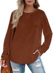 Trendy Caramel Long Sleeve Crewneck Sweatshirt for Women