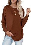 Trendy Caramel Long Sleeve Crewneck Sweatshirt for Women