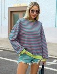 Striped Oversized Y2K Crewneck Sweatshirt for Women