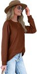 Trendy Caramel Long Sleeve Crewneck Sweatshirt for Women