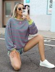 Striped Oversized Y2K Crewneck Sweatshirt for Women