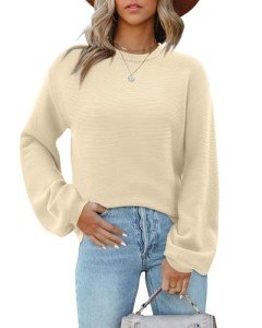 Long Sleeve Ribbed Crew Neck Sweater for Women