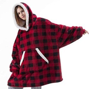 IvyH Oversized Red Plaid Hoodie Blanket Sweatshirt