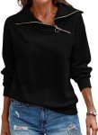 Black Turtleneck Quarter-Zip Sweatshirt for Women