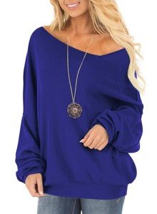 Trendy Women's Blue Off-One-Shoulder Sweater Top