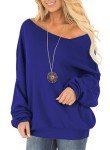 Trendy Women's Blue Off-One-Shoulder Sweater Top