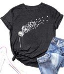 Women Dandelion Shirts Dandelion Graphic T Shirts Cute Casual Faith Shirt Tops (Grey, Medium)