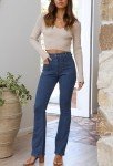 Trendy LACOZY V-Neck Cropped Knit Sweater