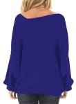 Trendy Women's Blue Off-One-Shoulder Sweater Top