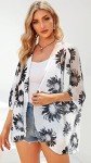 Women Kimono Summer Cardigan Floral Print Blouse Shawls Cover Ups for Swimwear(Dasiy White, L)