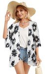 Women Kimono Summer Cardigan Floral Print Blouse Shawls Cover Ups for Swimwear(Dasiy White, L)