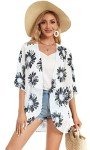 Women Kimono Summer Cardigan Floral Print Blouse Shawls Cover Ups for Swimwear(Dasiy White, L)