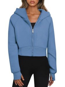 Blue Long Sleeve Crop Hoodie for Women