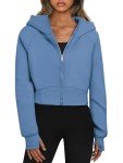 Blue Long Sleeve Crop Hoodie for Women
