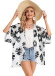 Women Kimono Summer Cardigan Floral Print Blouse Shawls Cover Ups for Swimwear(Dasiy White, L)
