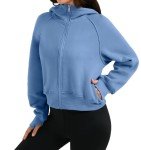 Blue Long Sleeve Crop Hoodie for Women
