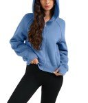 Blue Long Sleeve Crop Hoodie for Women