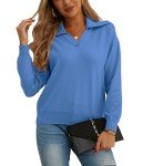 Blue V-Neck Long Sleeve Fall Sweater for Women