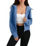 Blue Long Sleeve Crop Hoodie for Women
